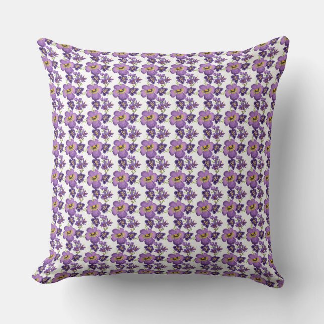 Elegant Purple Pansy Botanical Pattern Throw  Cushion (Front)