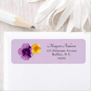 Elegant Purple Pansy Floral Return Address         Label