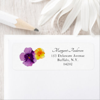 Elegant Purple Pansy Floral Return Address         Return Address Label