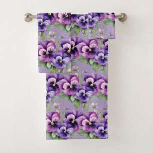 Elegant Purple Pansy Pansies Floral Towel Set
