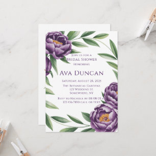 Elegant Purple Peonies Bachelorette Party Invitation