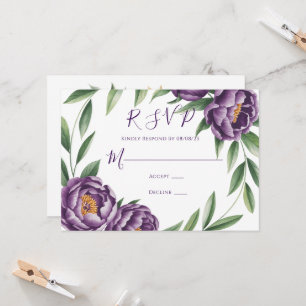 Elegant Purple Peonies Wedding RSVP Card