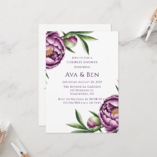 Elegant Purple Peony Floral Couples Shower Invitation