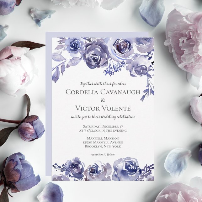 Elegant Purple Peony Floral Evening Winter Wedding Invitation (Creator Uploaded)
