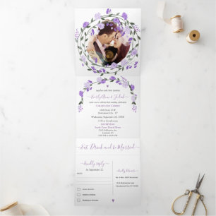 Elegant Purple Peony Floral Wedding  Tri-Fold 
