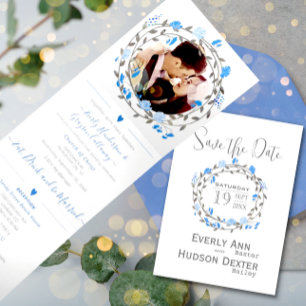 Elegant Purple Peony Floral Wedding Tri-Fold Invitation