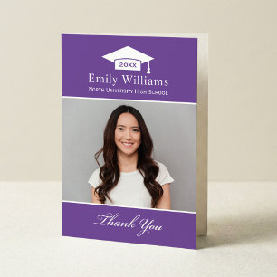Elegant Purple Personalised Graduation Photo Thank You Card