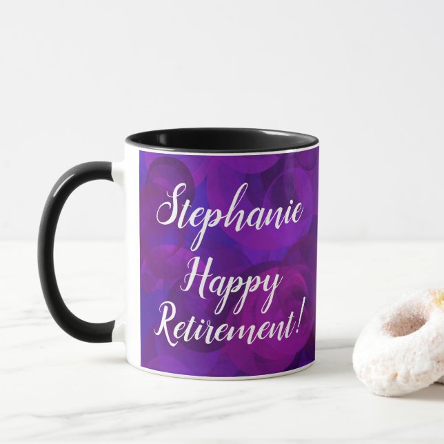 Elegant Purple Personalised Retirement Office Mug (With Donut)