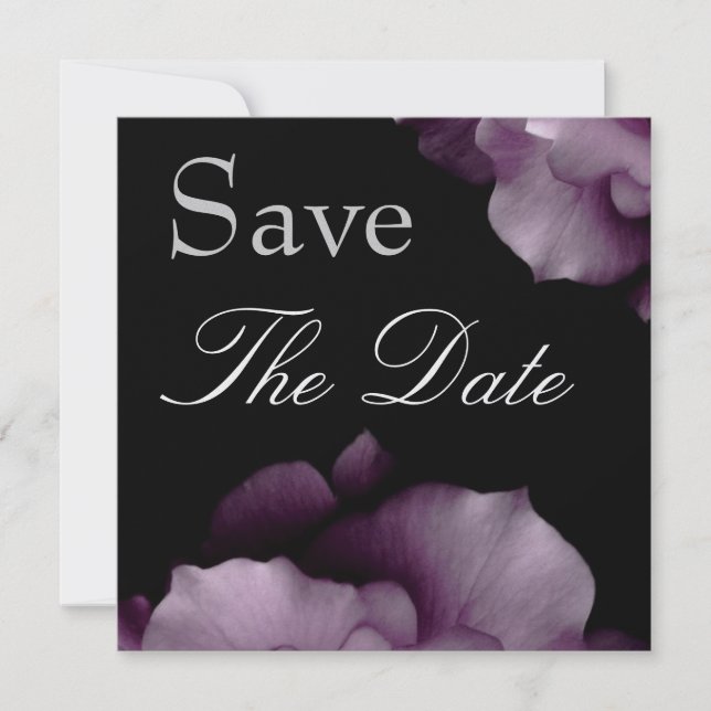 Elegant PURPLE Petals Wedding Save the Date Invite (Front)