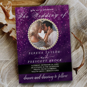 Elegant Purple Photo Calligraphy Wedding Invitatio Invitation