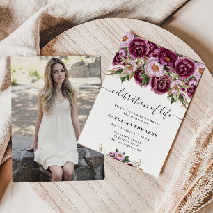 Elegant Purple Photo Celebration Of Life Memorial  Invitation