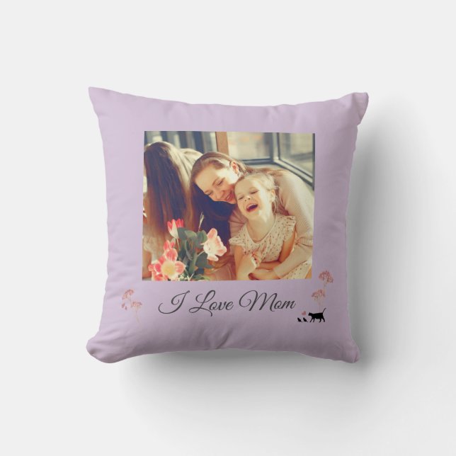 Elegant Purple Photo Mother's Day Throw Pillow (Front)
