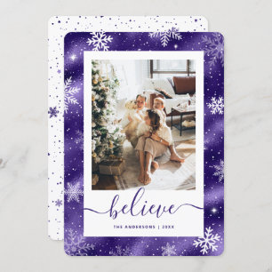 Elegant Purple Photo Snowflake Holiday Card