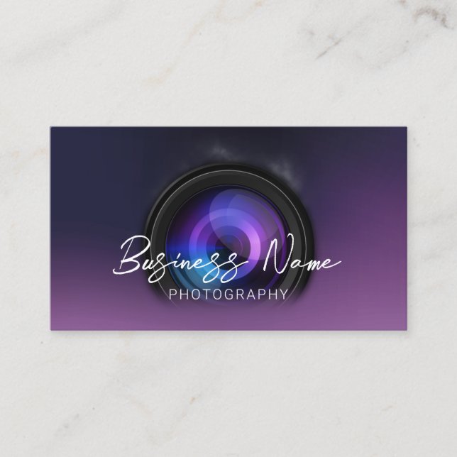 Elegant Purple Photographer Camera Photography Business Card (Front)