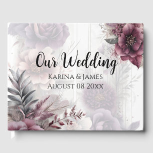 Elegant purple, pink, and maroon floral guest book