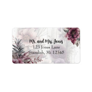 Elegant purple, pink, and maroon floral label