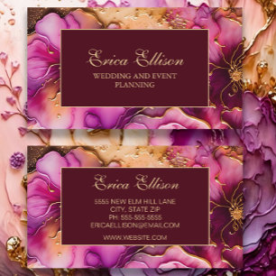 Elegant Purple Pink Burgundy Gold Floral Business Card