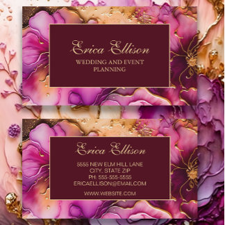 Elegant Purple Pink Burgundy Gold Floral Business Card