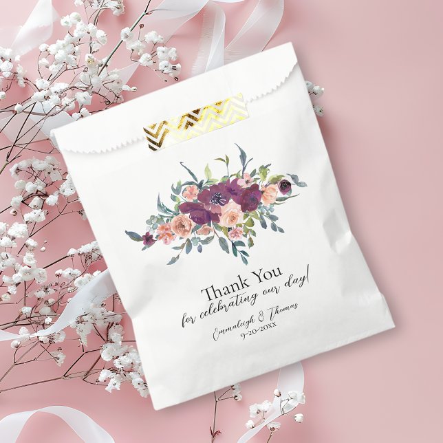 Elegant Purple Pink Floral Bouquet Wedding Favour Bag (Creator Uploaded)