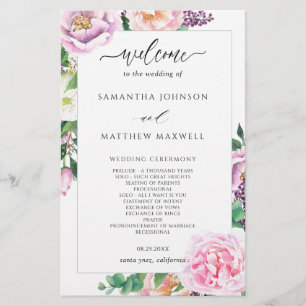 Elegant Purple Pink Floral Wedding Program