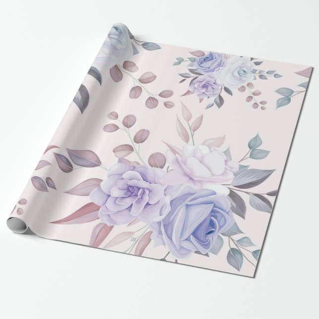 Elegant purple pink floral wrapping paper (Unrolled)