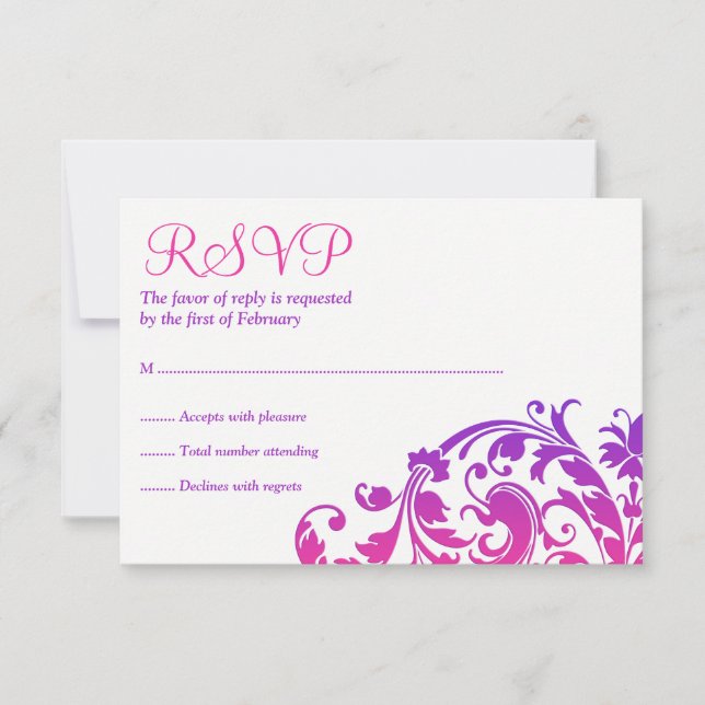 Elegant Purple Pink Flourish Bat Mitzvah RSVP (Front)