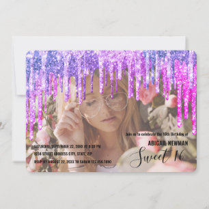 Elegant purple & pink glitter drips sweet sixteen invitation