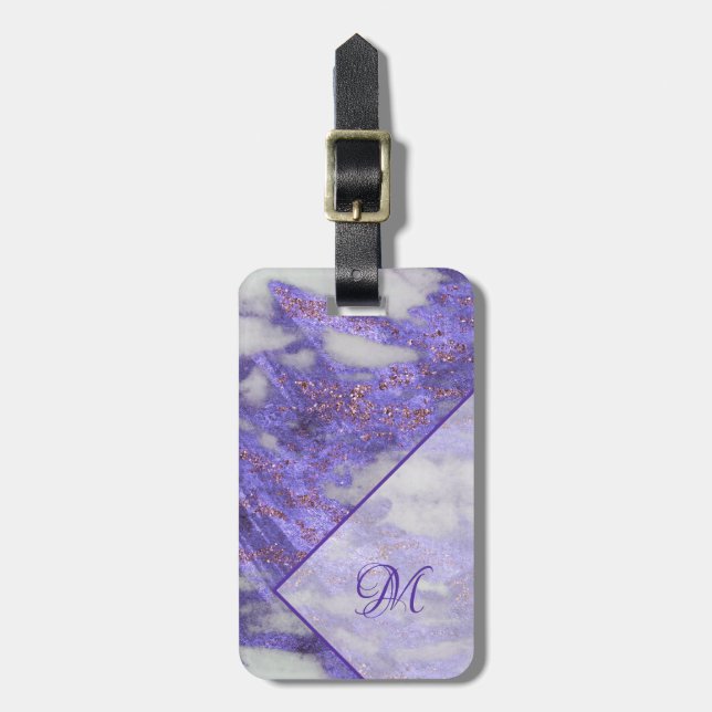 Elegant Purple Pink Glitter Geometric Monogram Luggage Tag (Front Vertical)