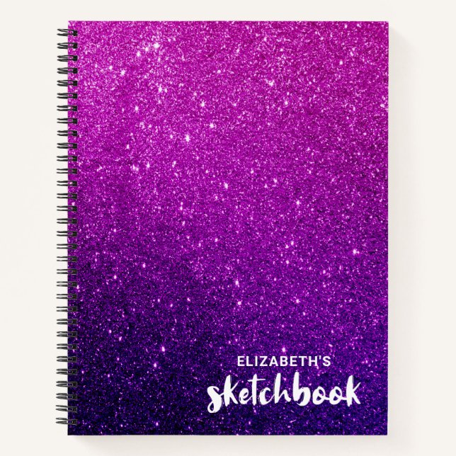 Elegant Purple Pink Glitter Sketchbook Notebook (Front)