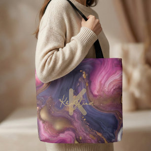 Elegant Purple Pink Gold Liquid Marble Agate Tote Bag