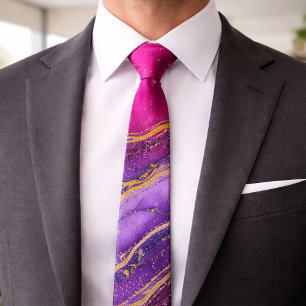 Elegant Purple Pink Gold Marble Ink Tie