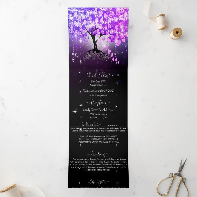 Elegant Purple Pink Heart Leaf Wedding Tri-Fold (Inside)
