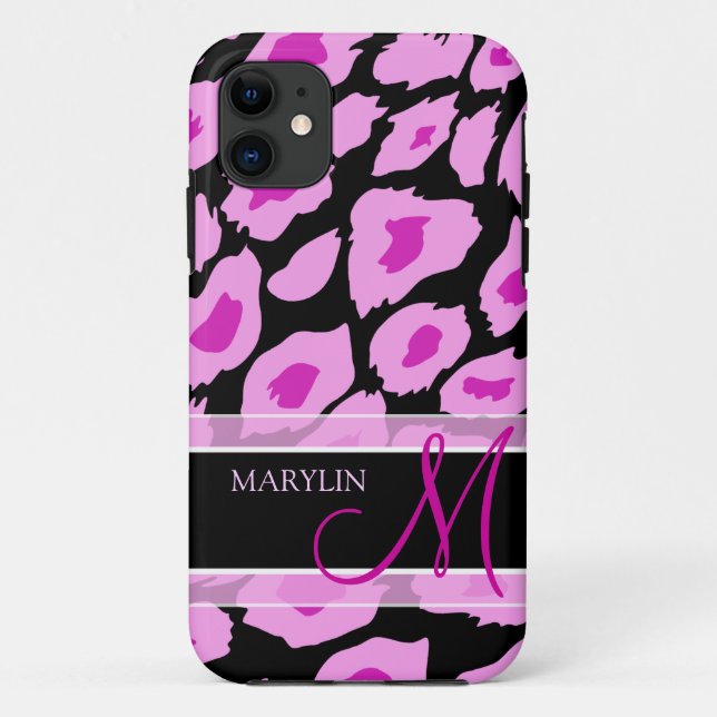 Elegant Purple & Pink Leopard spots with monogram Case-Mate iPhone Case (Back)
