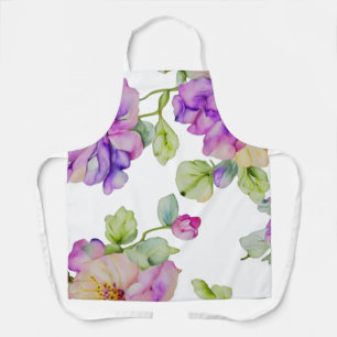 Elegant purple pink watercolor florals apron