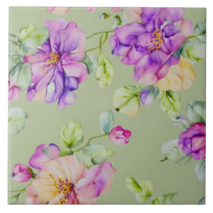 Elegant purple pink watercolor florals ceramic tile