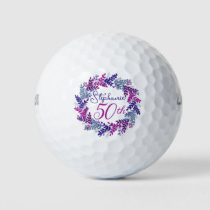 Elegant Purple Pink Wreath 50th Birthday Golf Balls