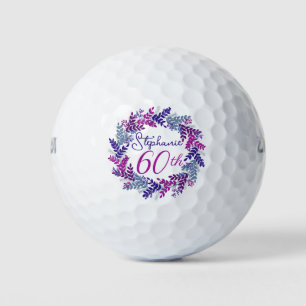 Elegant Purple Pink Wreath 60th Birthday Golf Balls