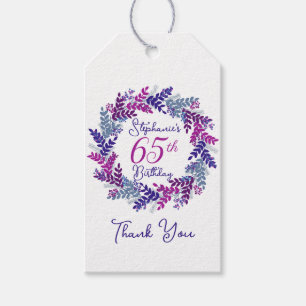 Elegant Purple Pink Wreath 65th Birthday Gift Tags