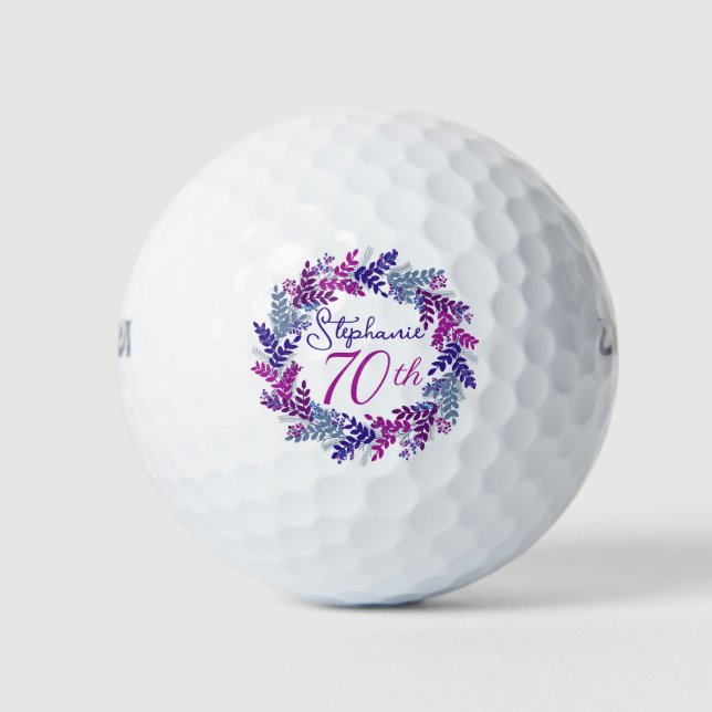 Elegant Purple Pink Wreath 70th Birthday Golf Balls (Front)