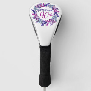 Elegant Purple Pink Wreath 90th Birthday Golf Head Cover
