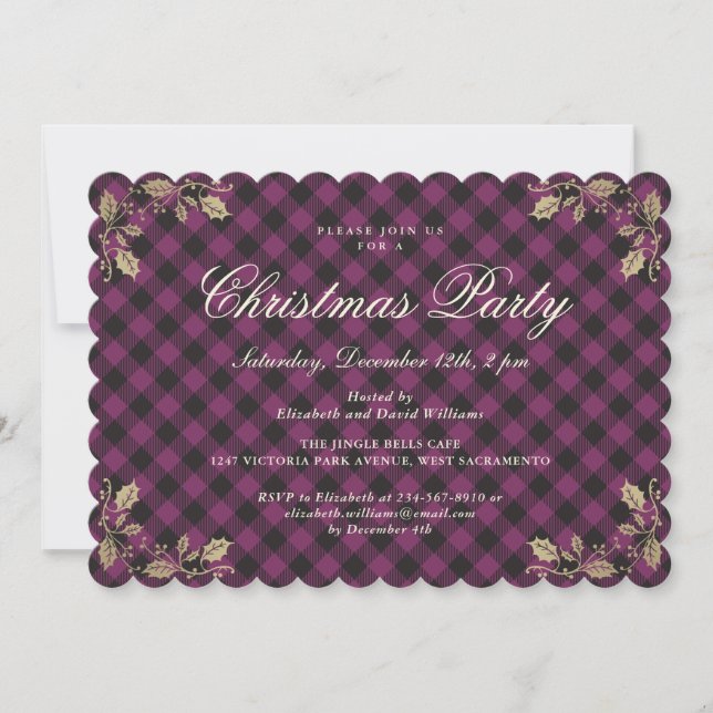 Elegant Purple Plaid Christmas Holiday Party Invitation (Front)
