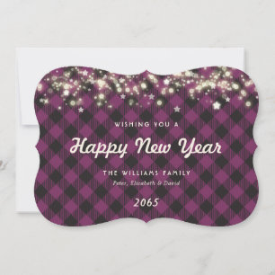 Elegant Purple Plaid New Year Card