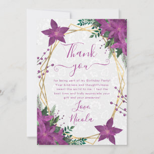Elegant Purple Poinsettia Winter Birthday Party Thank You Card