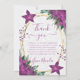 Elegant Purple Poinsettia Winter Bridal Shower Thank You Card