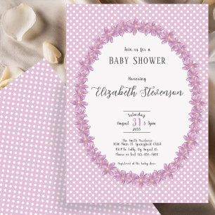 Elegant Purple Polka Dots Floral Baby Shower Invitation