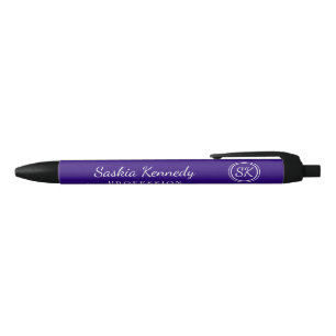 Elegant Purple Professional Monogram Business Black Ink Pen