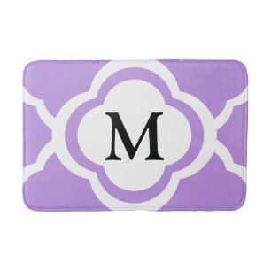 Elegant Purple Quatrefoil Monogram Bath Mat