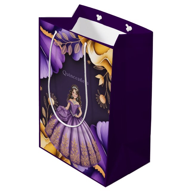Elegant Purple Quinceañera Girl Art  Medium Gift Bag (Back Angled)
