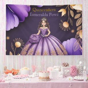 Elegant Purple Quinceañera Girl Art Welcome Banner