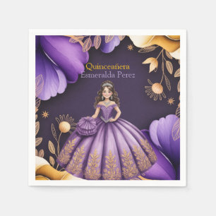 Elegant Purple Quinceañera Girl Illustration Napkin